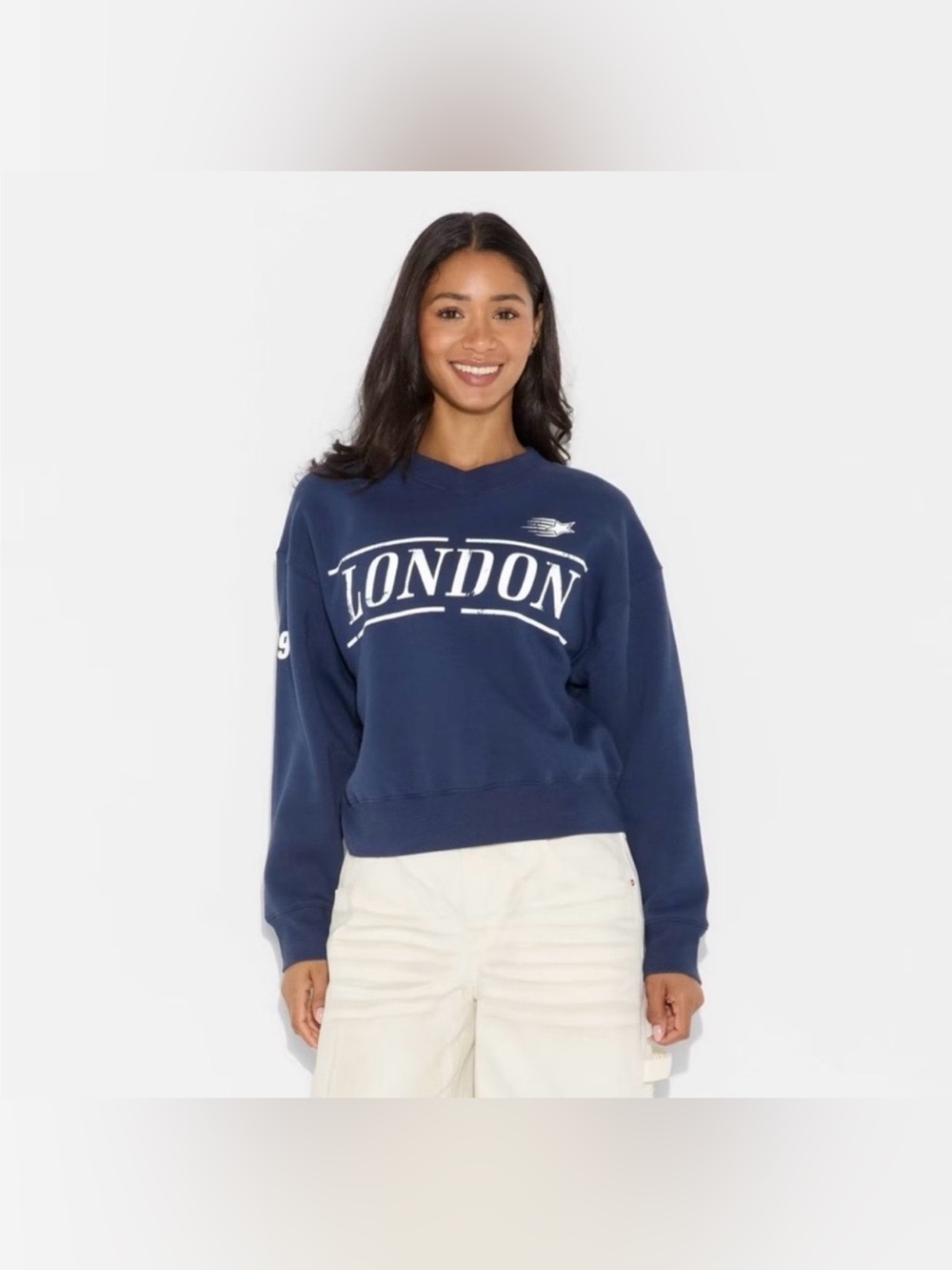 NWT wild fable Navy London Graphic Crewneck Sweatshirt - Picture 1 of 4
